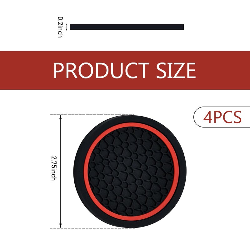 Ferianl 4PCS Car Cup Coasters, 2.75 Inch Cup Holder Coaster, Non-Slip Insert Auto Drink Holder, Cars Interior Accessories, Universal for Vehicles, SUVs, RVs (Red) - Image 2