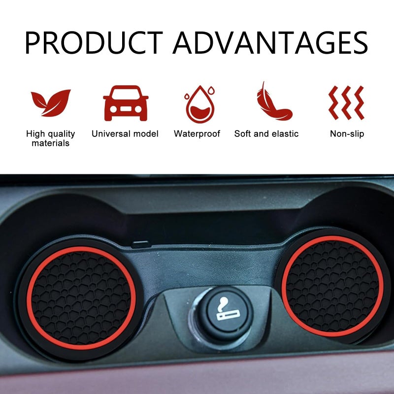 Ferianl 4PCS Car Cup Coasters, 2.75 Inch Cup Holder Coaster, Non-Slip Insert Auto Drink Holder, Cars Interior Accessories, Universal for Vehicles, SUVs, RVs (Red) - Image 3