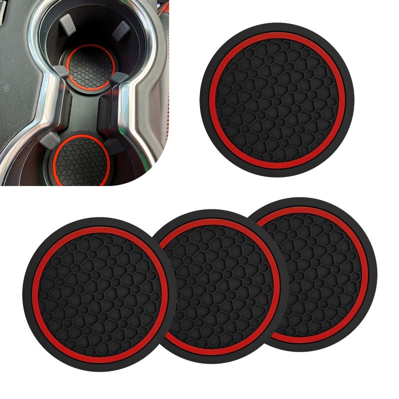 Ferianl 4PCS Car Cup Coasters, 2.75 Inch Cup Holder Coaster, Non-Slip Insert Auto Drink Holder, Cars Interior Accessories, Universal for Vehicles, SUVs, RVs (Red) - Image 1
