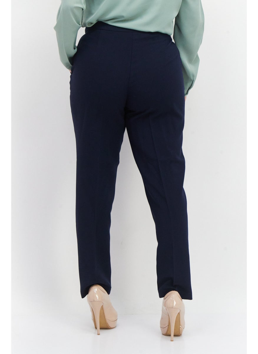 French Connection Women Wide Leg Plain Palazzo Pants, Navy  - Image 3