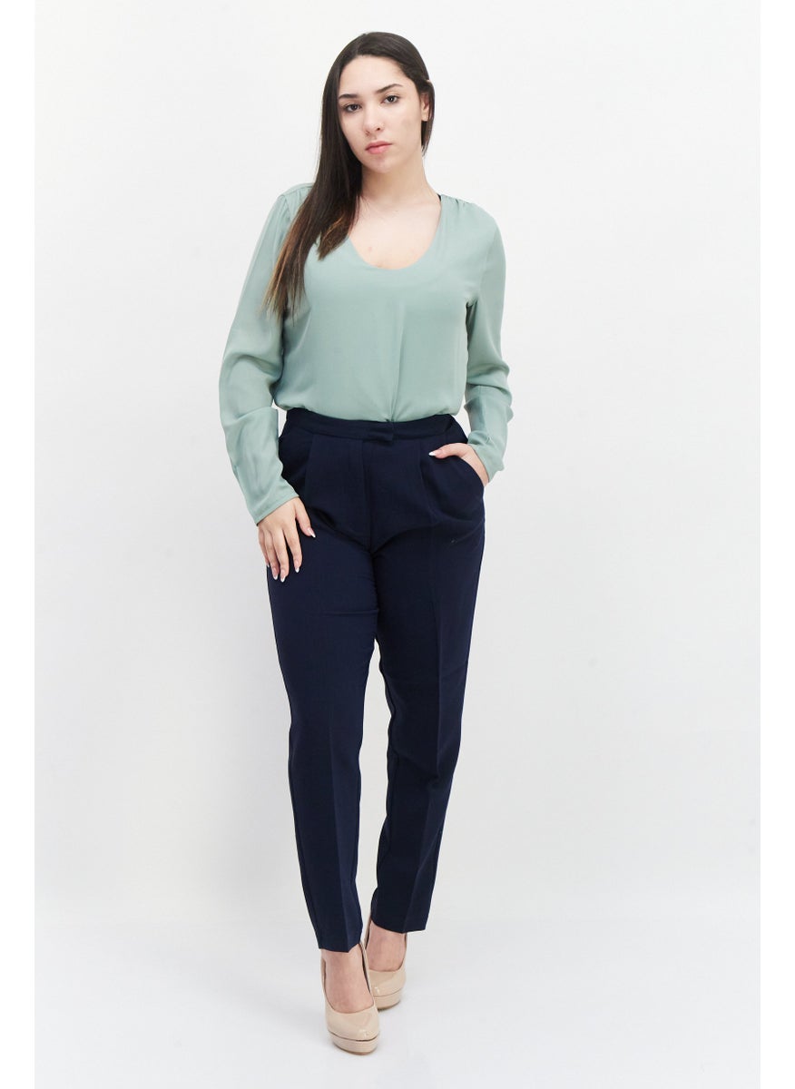 French Connection Women Wide Leg Plain Palazzo Pants, Navy  - Image 2
