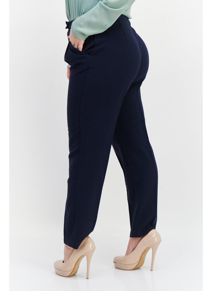 French Connection Women Wide Leg Plain Palazzo Pants, Navy  - Image 4