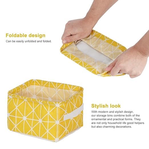 Minitul Pack of 6 Foldable Multipurpose Storage Box Small Canvas Fabric Organizer Baskets for Organizing Multi Purpose Storage Organizer Box with Handles Boxes for Storage in Wardrobe Multi Design - Image 5
