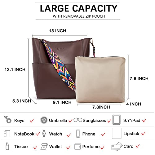 BOSTANTEN Women's Leather Designer Handbags Tote Purses Shoulder Bucket Bags Coffee - Image 3