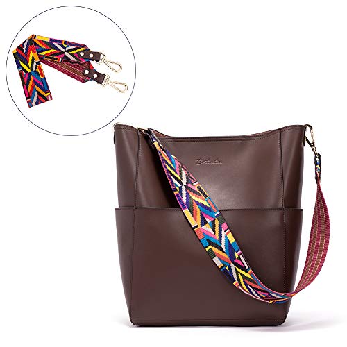 BOSTANTEN Women's Leather Designer Handbags Tote Purses Shoulder Bucket Bags Coffee - Image 4