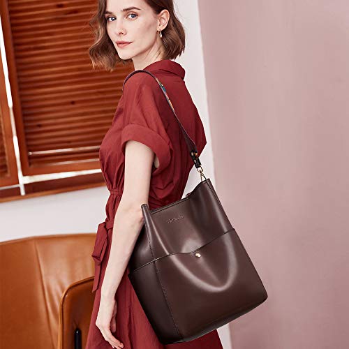 BOSTANTEN Women's Leather Designer Handbags Tote Purses Shoulder Bucket Bags Coffee - Image 2