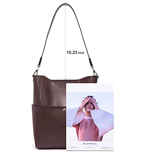 BOSTANTEN Women's Leather Designer Handbags Tote Purses Shoulder Bucket Bags Coffee - Image 5