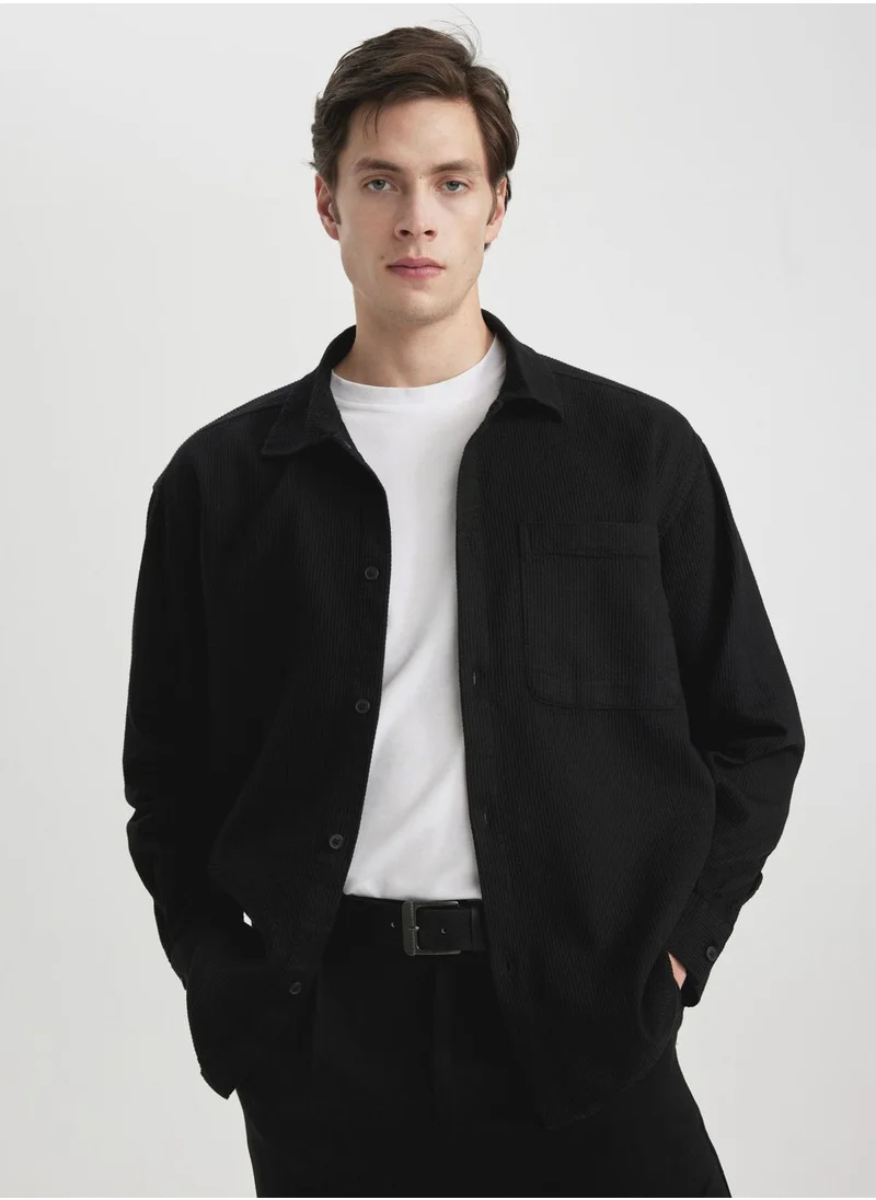 ديفاكتو Oversize Fit Polo Collar Long Sleeve Shirt