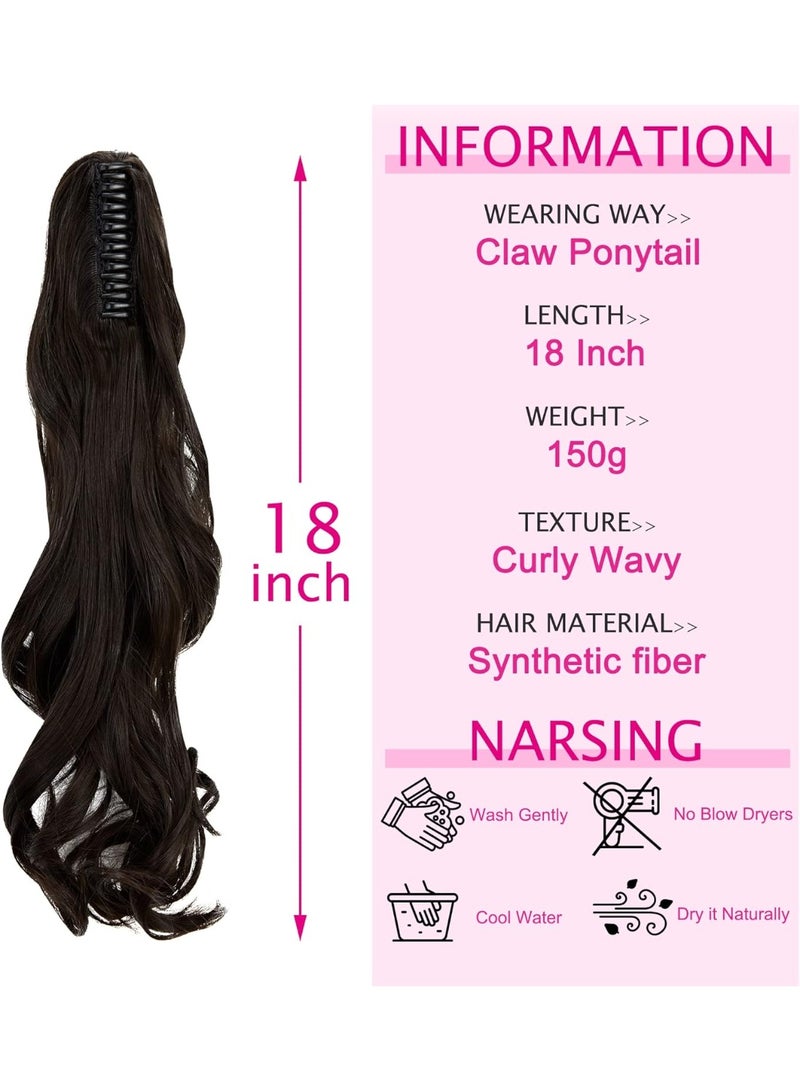 Long Short Claw Ponytail Hair Extension - Dark Brown, 18in - Image 2