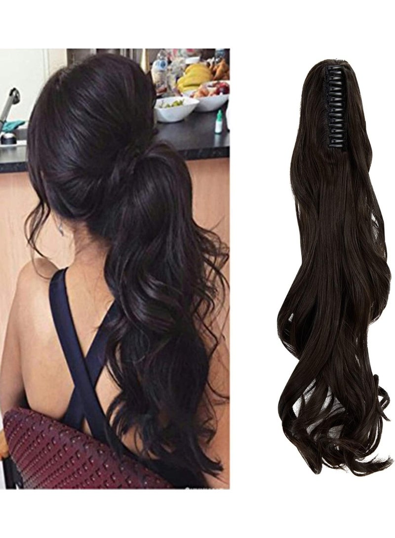 Long Short Claw Ponytail Hair Extension - Dark Brown, 18in - Image 1