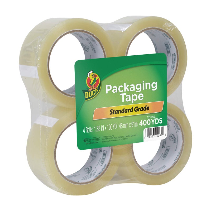 Duck Brand Standard Packaging Tape Refills - 4 Extra Long Rolls of Clear Packing Tape - Shipping, Mailing and Moving Supplies - 3" Core - 1.88 Inch x 100 Yards - Clear (240593) - Image 1
