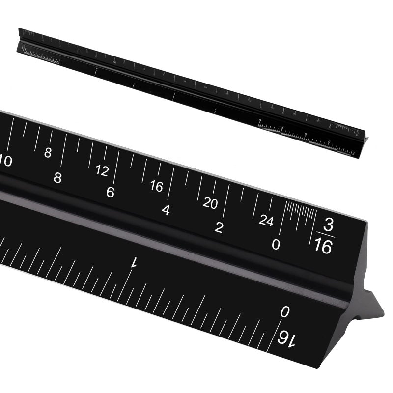 DSUWAZU 12" Architectural Scale Ruler, Aluminum Scale, Triangular Ruler, Scale Ruler for Blueprint Imperial Measurements for Architects Engineering Artists, Draftsman Drawing, Laser-Etched Markings.(Black) - Image 1