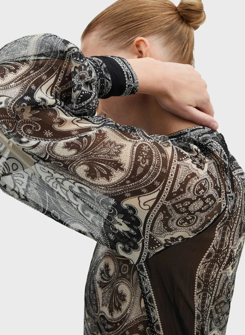 MANGO Balloon Sleeve Printed Top