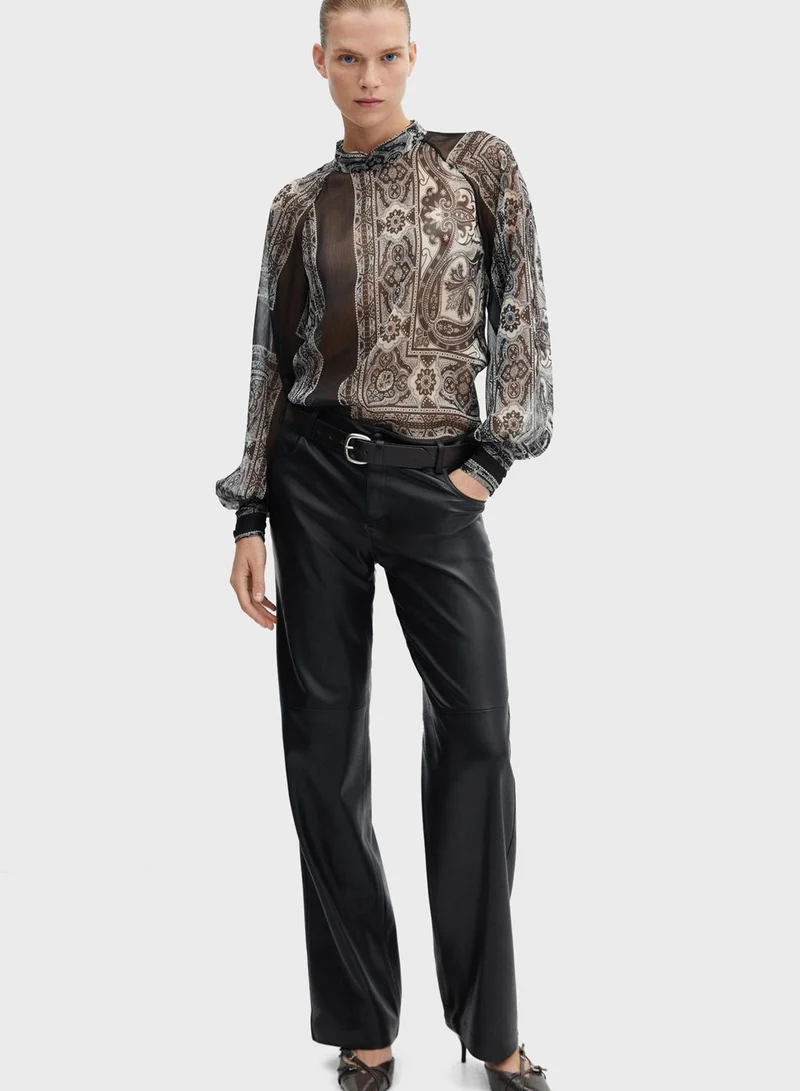 MANGO Balloon Sleeve Printed Top