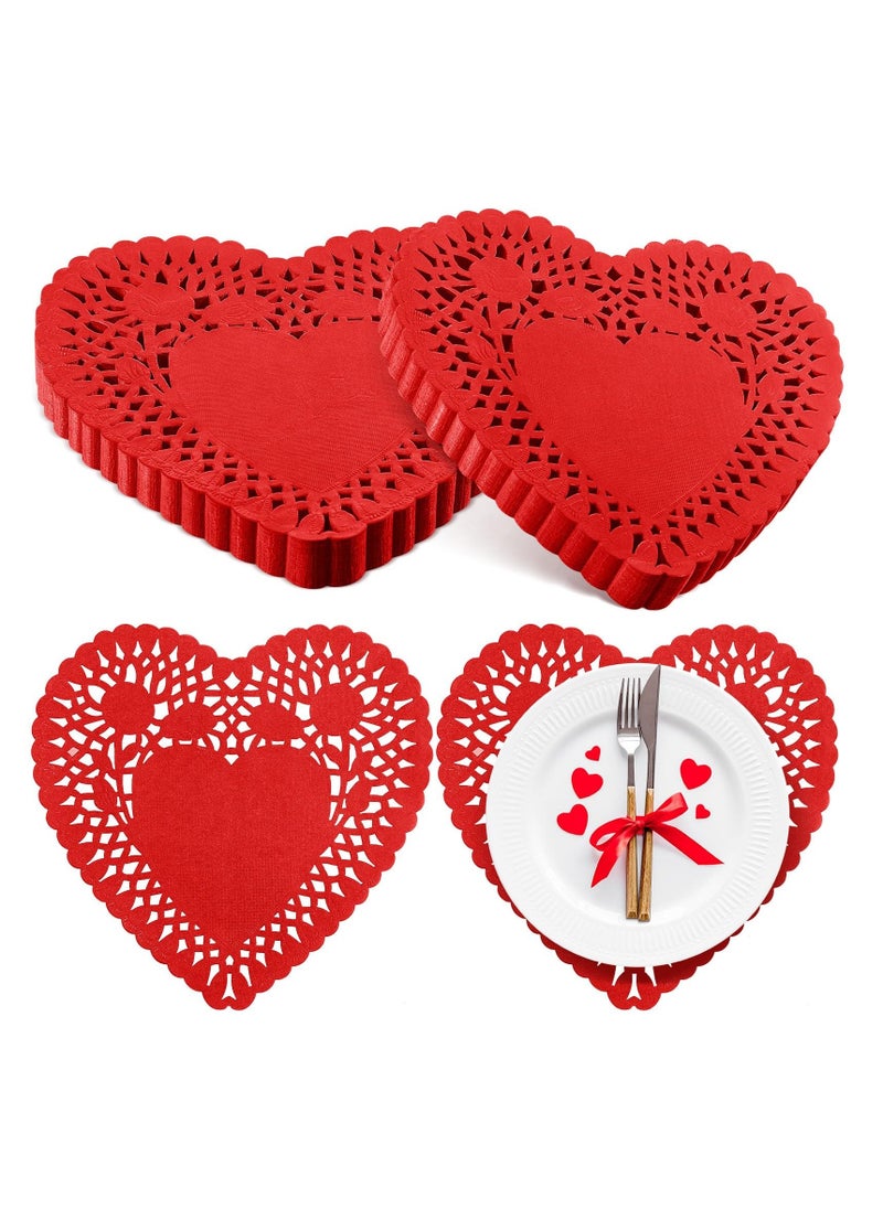 SYOSI Pack of 200 8 Inch Heart Shaped Doilies Lace Trimmed Heart Paper Doilies Red Disposable Heart Doilies for Birthday Wedding Cakes Desserts Tableware Food Decoration  - Image 1