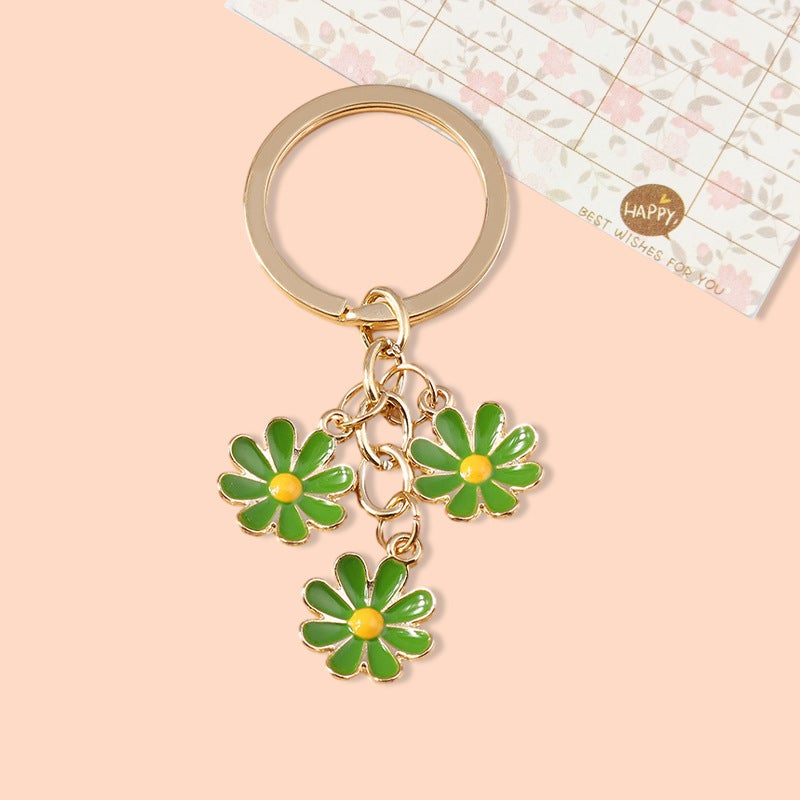 Cross-border special pendant small jewelry key chain cute small fresh flower accessories bag hanging metal key chain Green