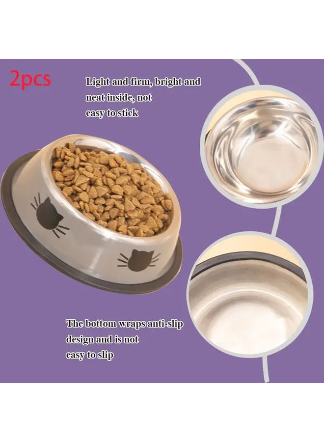 Red Stainless Steel Cat Bowls 2pcs Non Slip Base Easy Clean Pet Food Water Dishes - Image 2