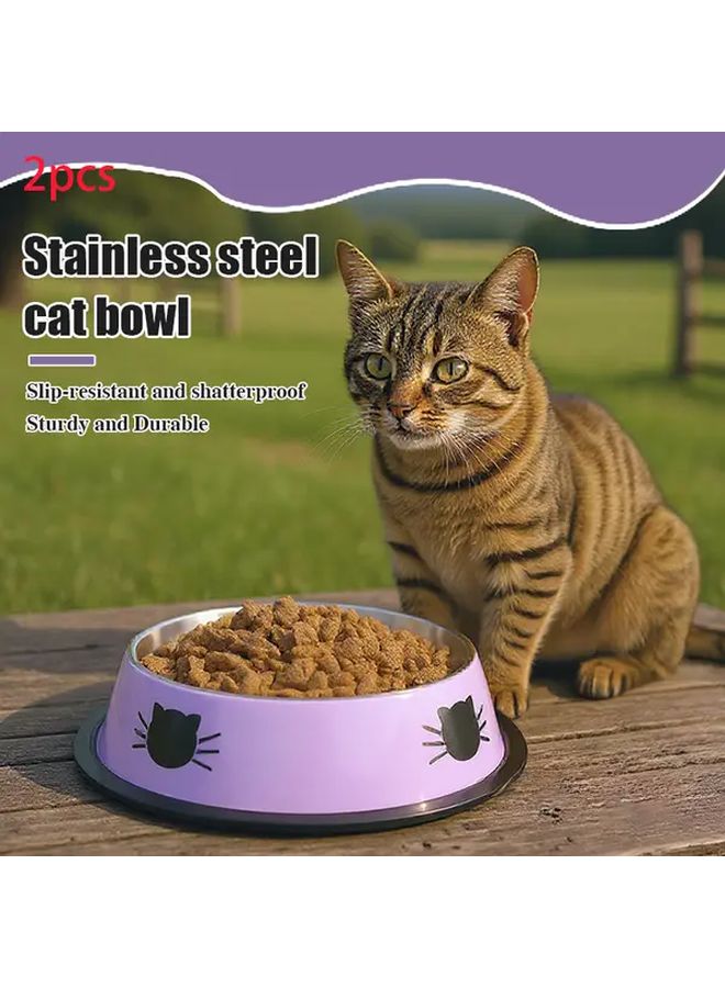 Red Stainless Steel Cat Bowls 2pcs Non Slip Base Easy Clean Pet Food Water Dishes - Image 1