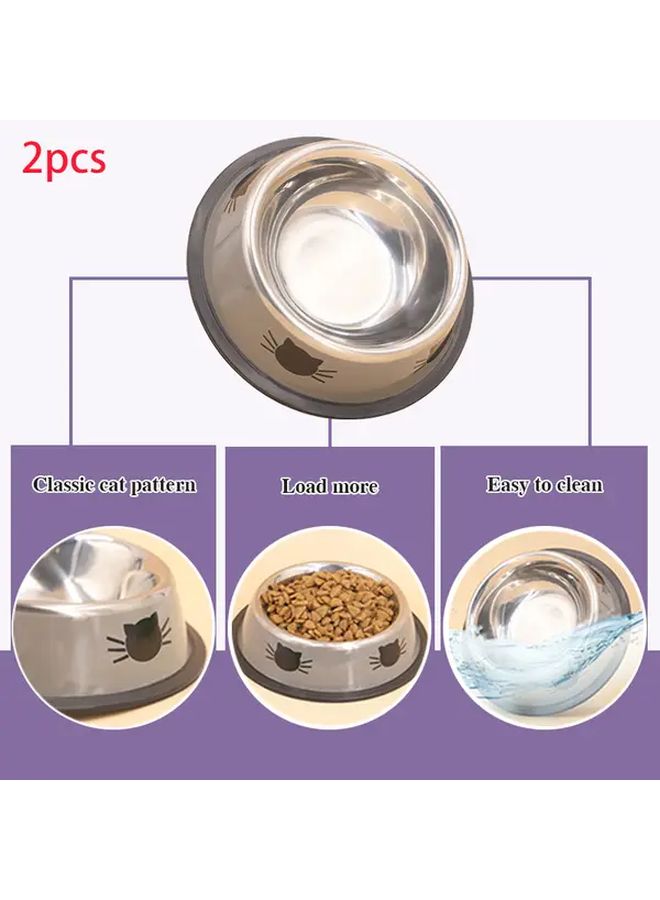 Red Stainless Steel Cat Bowls 2pcs Non Slip Base Easy Clean Pet Food Water Dishes - Image 4
