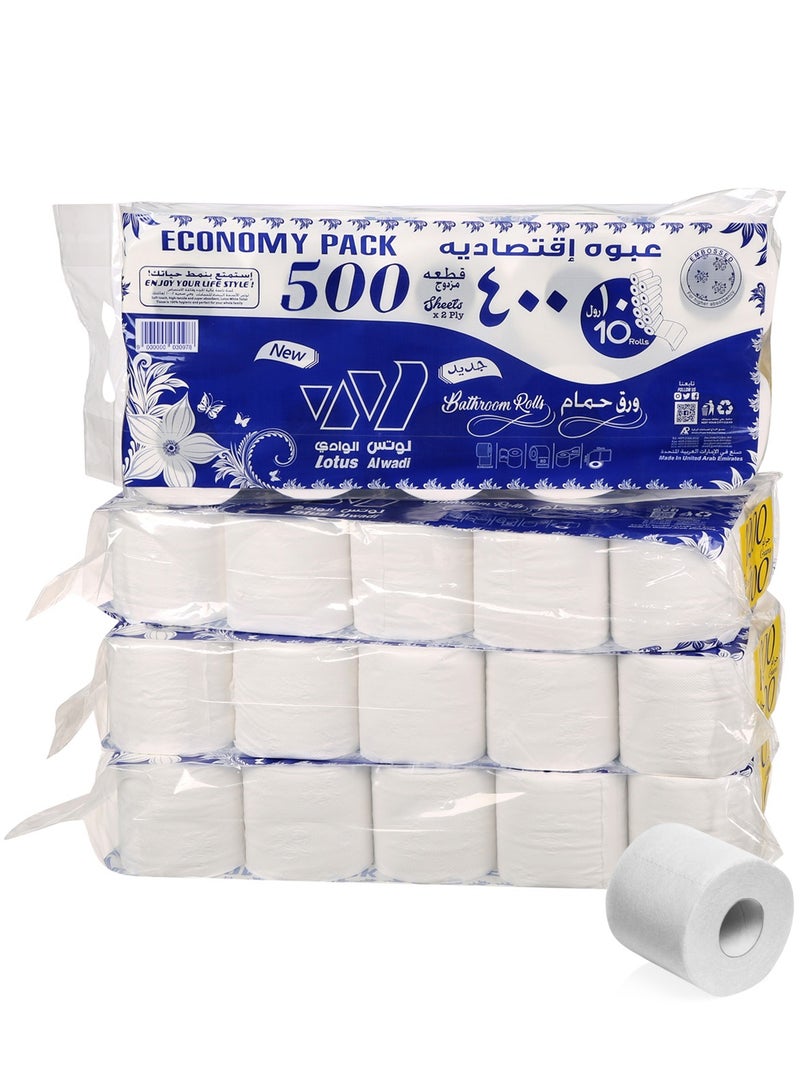 Lotus Alwadi Lotus Alwadi 2-Ply Toilet Paper & Bathroom Roll, Ultra-Soft, Unscented, 40 Rolls, 500 Sheets per Roll (Total of 20,000 sheets of tissue) - 4 Packs of 10, White  - Image 1