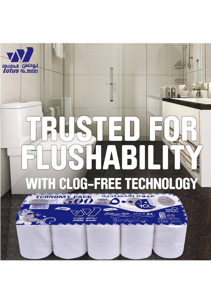 Lotus Alwadi Lotus Alwadi 2-Ply Toilet Paper & Bathroom Roll, Ultra-Soft, Unscented, 40 Rolls, 500 Sheets per Roll (Total of 20,000 sheets of tissue) - 4 Packs of 10, White  - Image 4