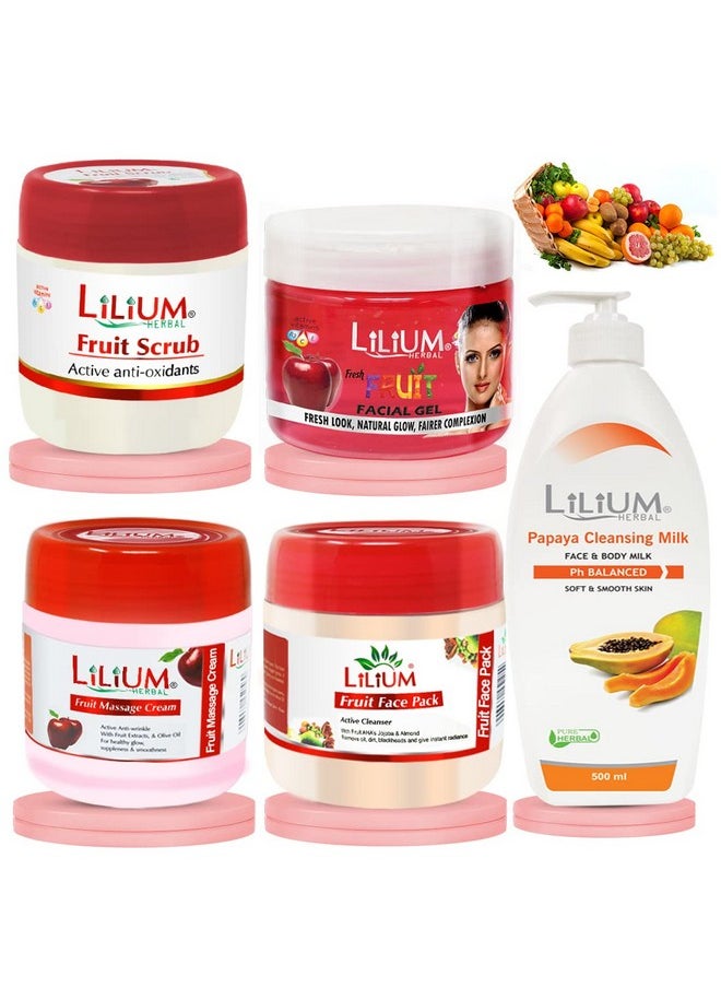 LILIUM Fruit Facial Kit With Papaya Cleansing Milk 2500 Gm Soothing Moisturized & Balanced Skin Reduce Dark Spots Acne With Fruit Extract & Gives Healthy And Glowing Skin For Men And Women  - Image 1