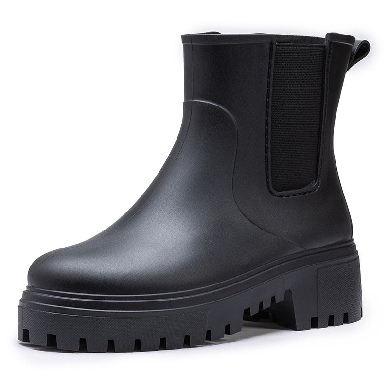 2024 Stylish Versatile Womens Waterproof Rain Boots with Thick Sole and Warm Lining for All Seasons Black 