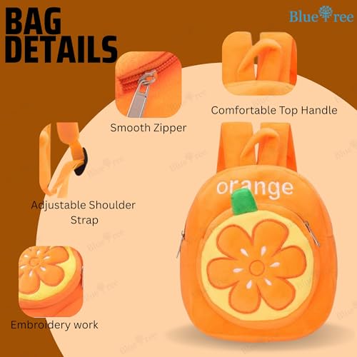 blue tree School Bag for Cute kids for (1-5 Years), Preschool Soft Plush Orange Bag for toddlers, Travel Animal Cartoon Backpack for Boys and Girls - Image 3