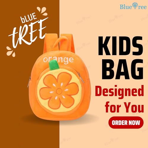 blue tree School Bag for Cute kids for (1-5 Years), Preschool Soft Plush Orange Bag for toddlers, Travel Animal Cartoon Backpack for Boys and Girls - Image 2