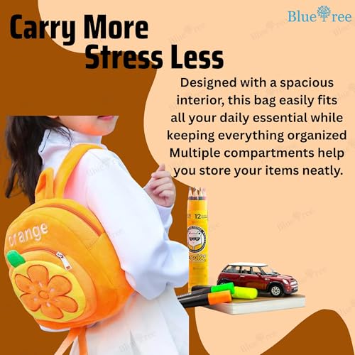 blue tree School Bag for Cute kids for (1-5 Years), Preschool Soft Plush Orange Bag for toddlers, Travel Animal Cartoon Backpack for Boys and Girls - Image 4