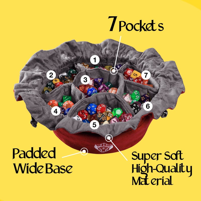 CardKingPro Immense Dice Bags with Pockets - Red - Capacity 150+ Dice - Great Organizer for Dice Hoarders, Perfect for Dungeons and Dragons [Patented Design] - Image 3