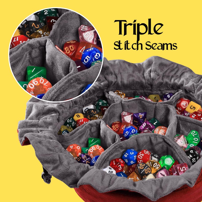 CardKingPro Immense Dice Bags with Pockets - Red - Capacity 150+ Dice - Great Organizer for Dice Hoarders, Perfect for Dungeons and Dragons [Patented Design] - Image 5