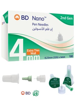 BD second gen Nano Insulin Pen Needles, 32g x 4mm, 100pcs