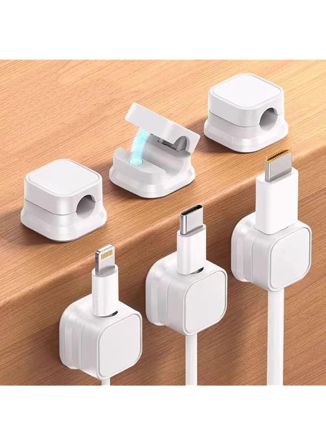 Green Tiger 6 Pcs Adhesive Charger Cable Management Clips, Cable Organizer, Cord Organizer for Home and Office Wall Desktop Nightstand. Useful for USB Cables, Power Cords, TV Cables, PC (White) - Image 1