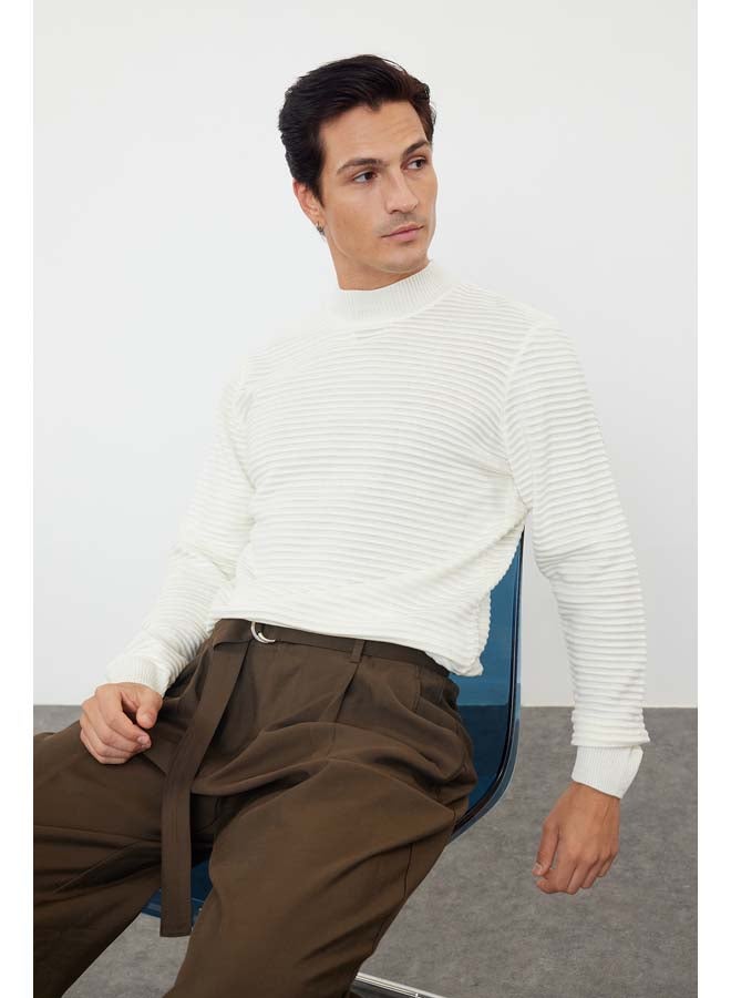 trendyol Ecru Slim Slim Fit Half Turtleneck Textured Knitwear Sweater TMNAW20LS0012 - Image 2