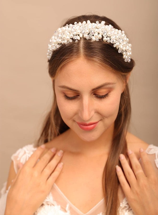 يرتير تاج شعر عتيق من خرز اللؤلؤ والكريستال من YERTTER، مصنوع يدويًا، طوق رأس للعروس، قطع رأس من اللؤلؤ على الطراز اليوناني لحفلات الزفاف وحفلات التخرج وأعياد الميلاد (النمط 1) - Image 2
