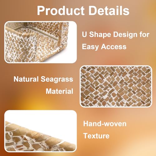 Shonmogar Sticky Note Holder Seagrass Post It Note Dispenser, 3 x 3 Inch Woven Sticky Note Dispenser, Farmhouse Post It Holder for Desk Home Office Decor, Whitewash - Image 2