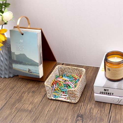 Shonmogar Sticky Note Holder Seagrass Post It Note Dispenser, 3 x 3 Inch Woven Sticky Note Dispenser, Farmhouse Post It Holder for Desk Home Office Decor, Whitewash - Image 5