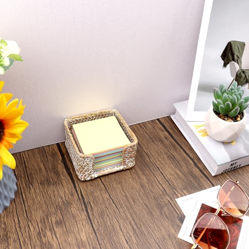 Shonmogar Sticky Note Holder Seagrass Post It Note Dispenser, 3 x 3 Inch Woven Sticky Note Dispenser, Farmhouse Post It Holder for Desk Home Office Decor, Whitewash - Image 4