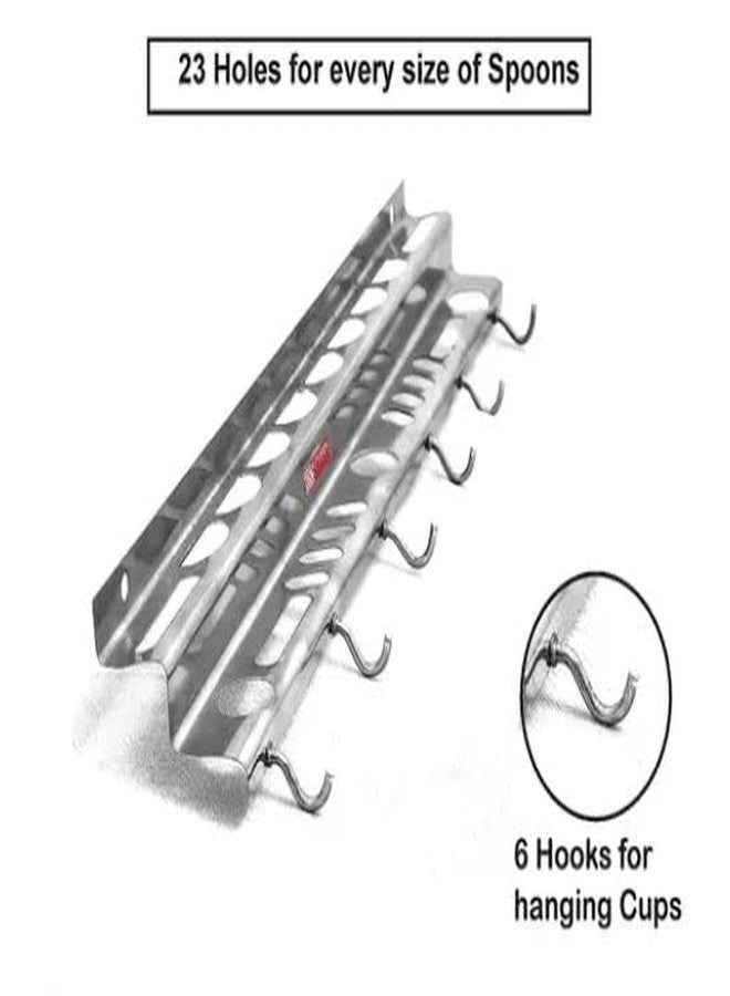VishList Steel Spoon Rack | Steel Wall Mounted Self | Cutlery Holder Case | Ladle Stand | Multipurpose Hanger | Cutlery Stand | Ladle Hook Rail | Organizer Stand For Kitchen - Image 2