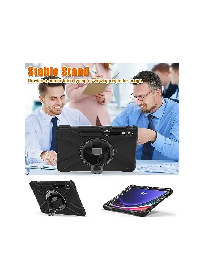 Rugged Case For Samsung Galaxy Tab S9Fe Plus S9 Plus S8 Plus S7 Plus S7 Fe Samsung Tab S9 Fe Plus S9 Plus S8 Plus S7 Plus 12.4 Inch Case With S Pen Holder Ratable Stand Hand Strap Shoulder Belt Black