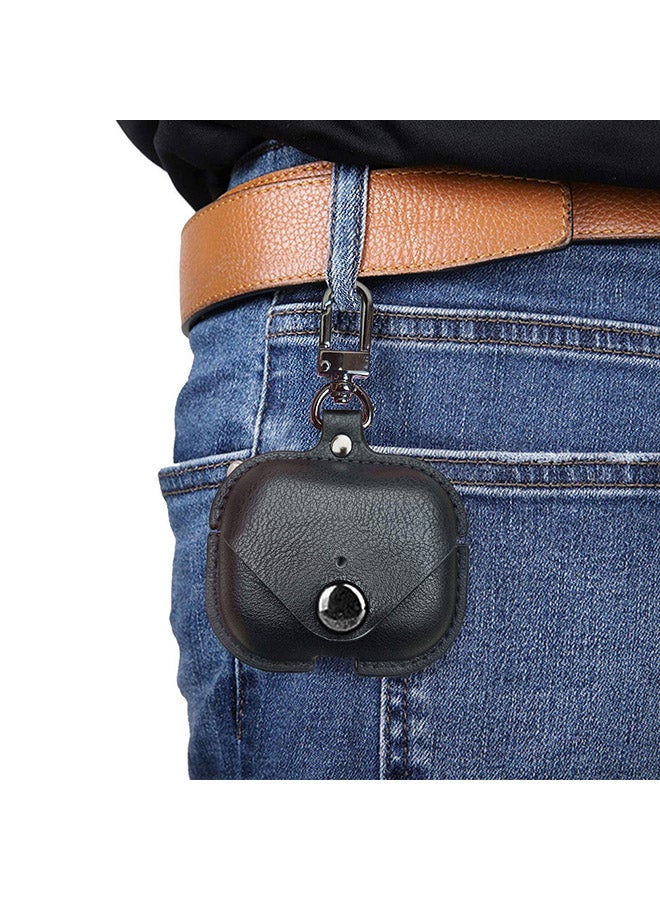 Leather Case Shockproof Cover With KeychainFor Apple AirPods 3 (3rd Generation) Black - Image 4