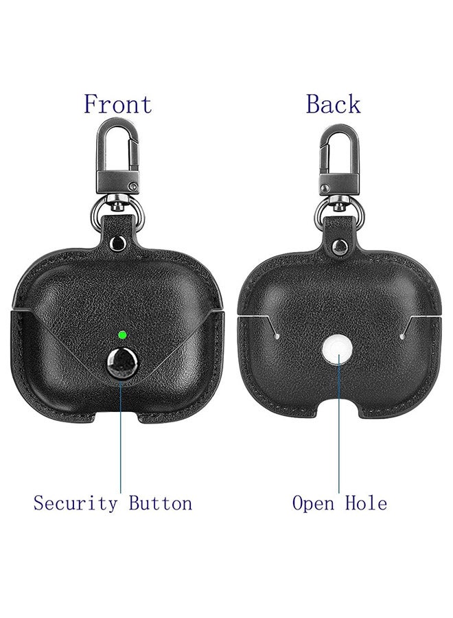 Leather Case Shockproof Cover With KeychainFor Apple AirPods 3 (3rd Generation) Black - Image 2