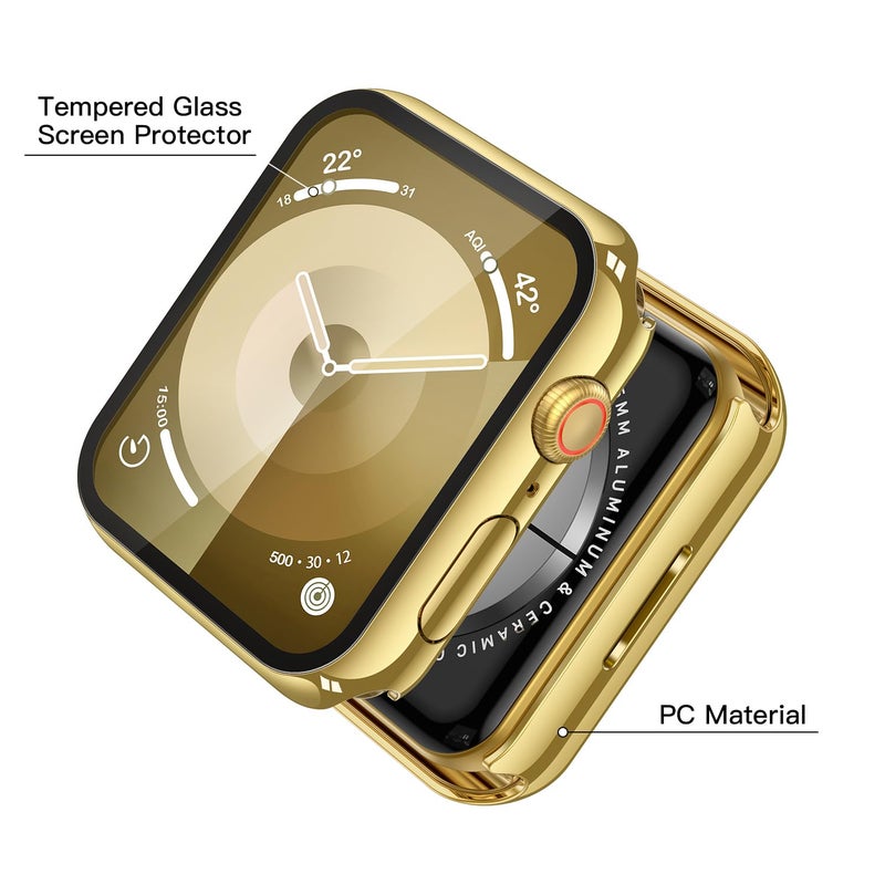 Misxi 2 Pack Tempered Glass Case Compatible for Apple Watch Series 9 Series 8 Series 7 45mm, Hard PC Screen Protector Overall Protection Scratch-Resistant Cover for iWatch, 1 Gold + 1 Transparent - Image 4