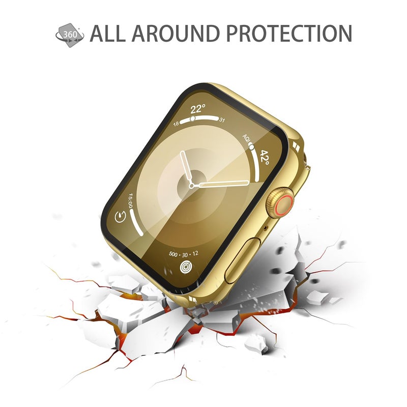 Misxi 2 Pack Tempered Glass Case Compatible for Apple Watch Series 9 Series 8 Series 7 45mm, Hard PC Screen Protector Overall Protection Scratch-Resistant Cover for iWatch, 1 Gold + 1 Transparent - Image 5