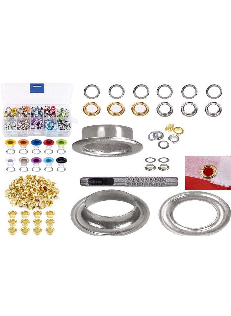 DIY Crafts DIY Crafts 400 Pcs Mix Sizes, Gold Metal Made, Grommet Kit 1 - Pcs Hole Punch Grommet Installation Tools, Grommets Eyelets Broken Grommet Replacement (Gold/ (400 Pcs Mix Sizes, Gold Metal Made)  - Image 1