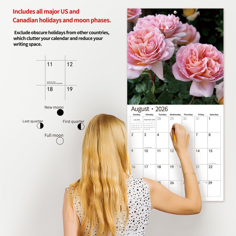 windrio 2026 Wall Calendar,Calendar 2026, November 2025 - December 2026, Wall Calendar Roses, 12" x 24" Opened,Full Page Months Thick & Sturdy Paper for Calendar Organizing & Planning - Image 5