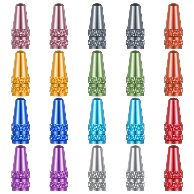 oruola مجموعة أورولا من 20 غطاء صمامات للدراجات، غطاء صمام بريستا من سبائك الألومنيوم، مقاوم للتآكل، أغطية صمامات عالمية قابلة للفك والتركيب للدراجات، أغطية صمامات بريستا للدراجات الجبلية ودراجات السباق على الطرق، 10 ألوان - Image 1