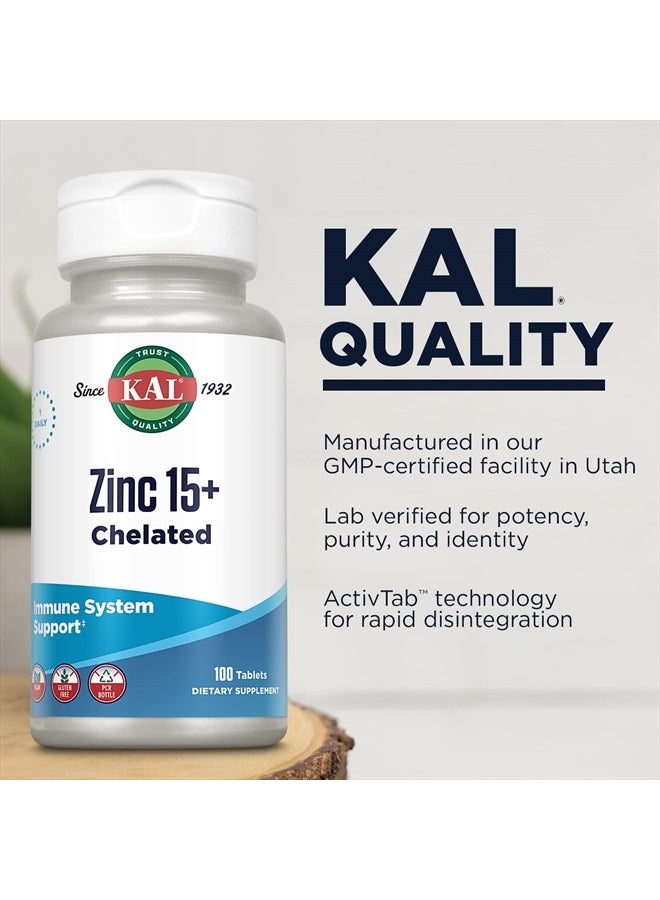 KAL Zinc 15+ with Betaine HCl & Trace Minerals, Healthy Metabolism & Immune System Function Support, Chelated for Absorption, Vegetarian, 100 Tablets - Image 4