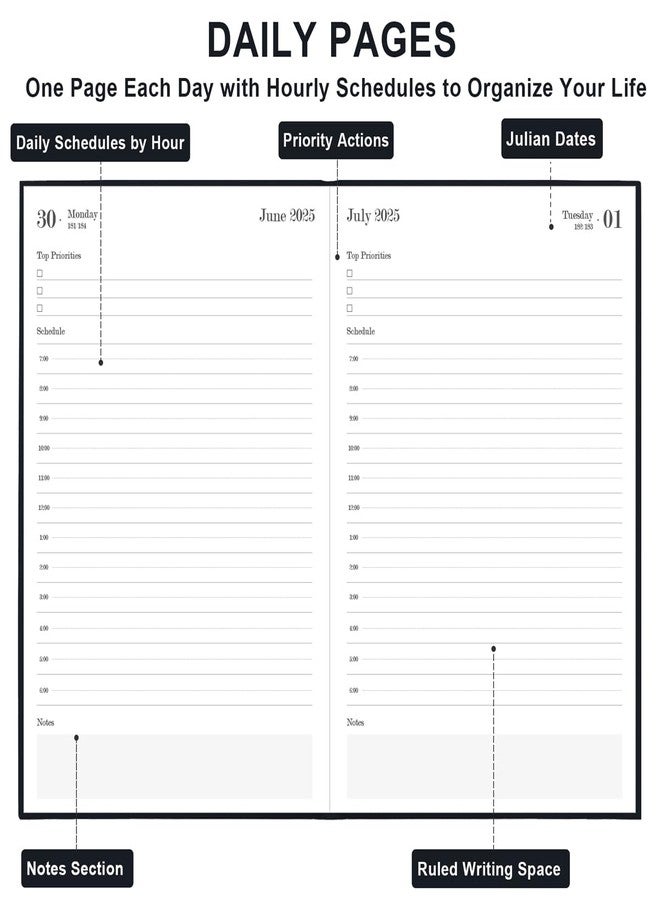 Tuun Fuplan 2025-2026 Daily & Monthly Planner - Daily Planner One Page Per Day from July 2025 to June 2026, 5.8'' x 8.3'' Hourly Appointment Book Perfect Organizer Daily Life, Fabric Cover, Black - Image 3